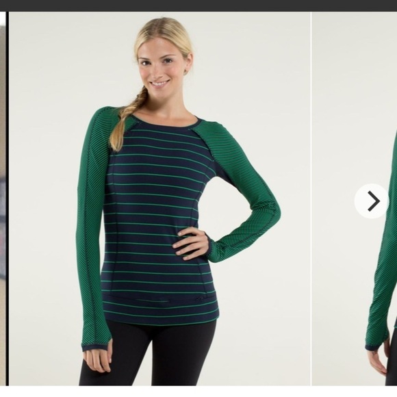 Lululemon Full Tilt L/S Slalom Stripe Inkwell Hyper Stripe Green Bean Inkwell 6 - Picture 1 of 11